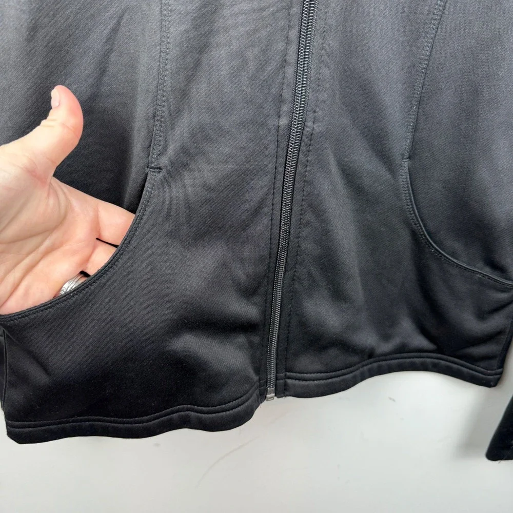 Hooters Jacket Womens XS Black Owl Logo Full Zip Thumb Holes Mock Neck Employee - Picture 3 of 11